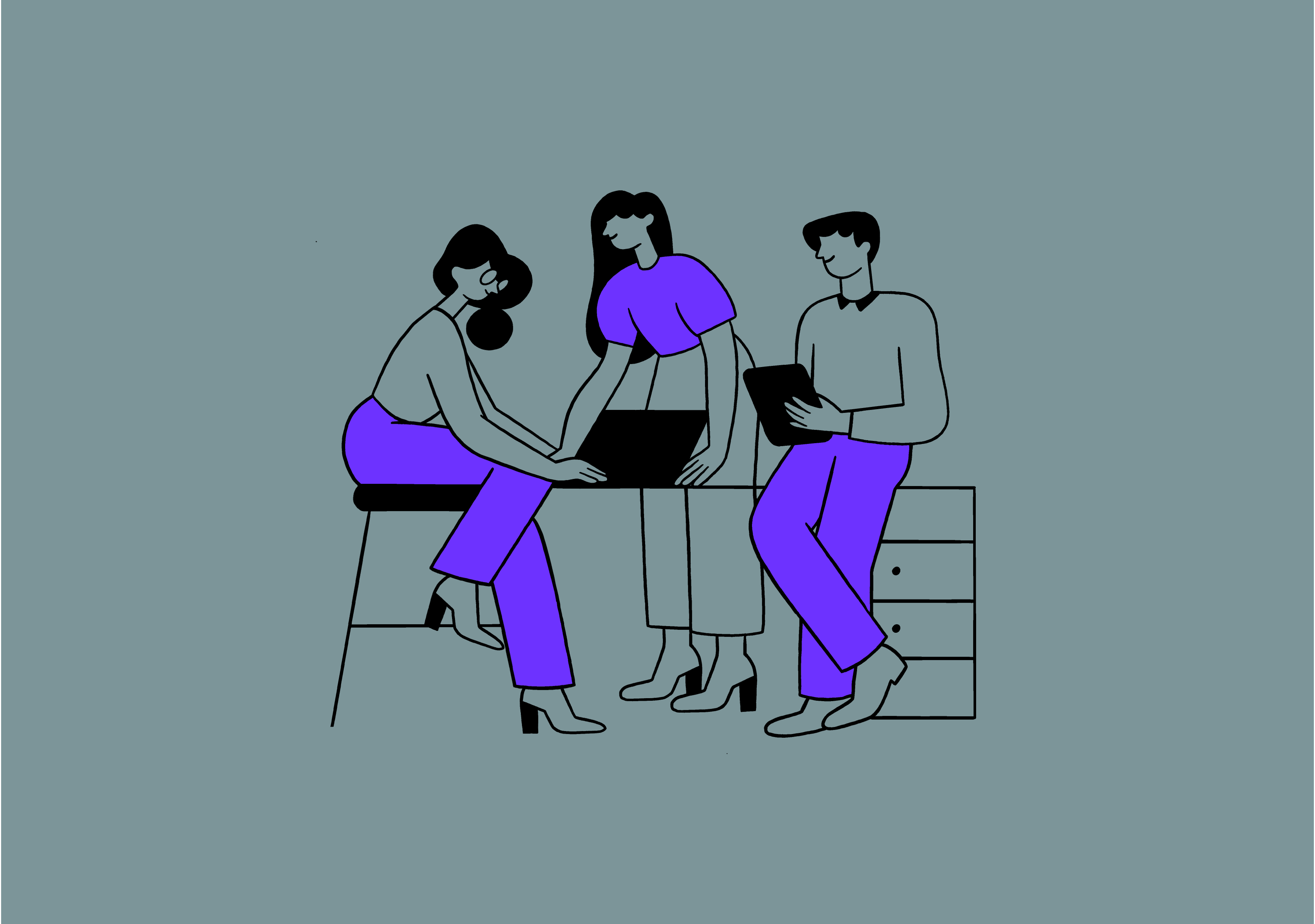 ilustração em vector de um grupo de pessoas à volta de um computador